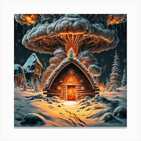 Wooden hut left behind by an atomic explosion 12 Canvas Print