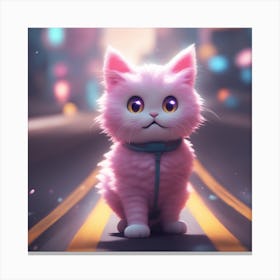 Pink Cat In The City Canvas Print