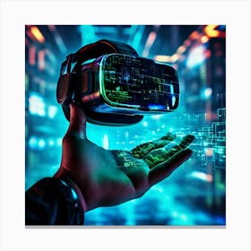 Virtual Reality Interface Headset Resting On An Opened Palmed Hand Futuristic Holographic Displays 707590057 Canvas Print