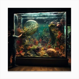 Man Looking At An Aquarium Canvas Print