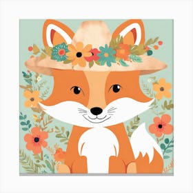 Floral Baby Fox Nursery Illustration (27) Canvas Print