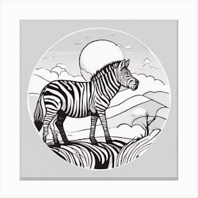 Sticker Art Design, Zebra Howling To A Full Moon, Kawaii Illustration, White Background, Flat Colors (2) Canvas Print