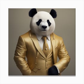 A Super Wealthy Hippie Muscular Giant Panda Wearing A Beautiful Tailored Golden Suit, Heterochromia Canvas Print