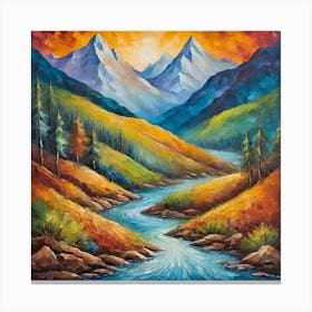 Vintage  mountain and  river Canvas Print