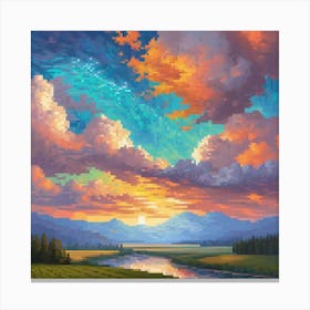 A Landscape Painting With , sun rase pic cell art print 3 Canvas Print