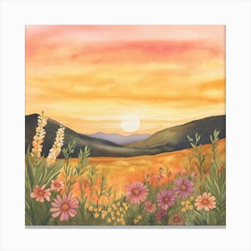 Wildflowers Fields Sunset Canvas Print