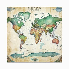 Detailed World Map Watercolor Style Continents And Oceans Outlined With Precision Geographic Land (4) Canvas Print