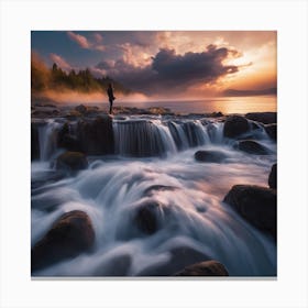 Waterfall At Sunset Canvas Print