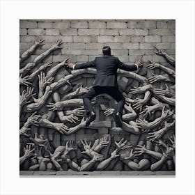 Man Jumping Out Of A Brick Wall 1 Canvas Print