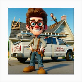 Cartoon Man Standing In Front Of A House Canvas Print