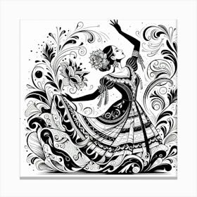 Line Art Mexican Dancer Canvas Print