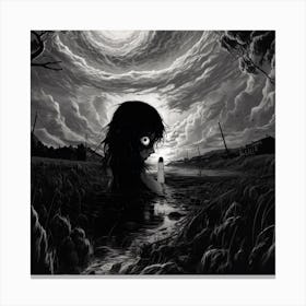 Girl In The Water black and white manga Junji Ito style Canvas Print