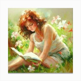 Girl Reading A Book Canvas Print