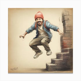 Boy Jumping Down Stairs Canvas Print