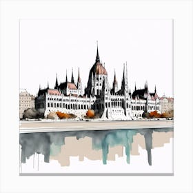 Budapest Parliament in Pen & Ink Canvas Print