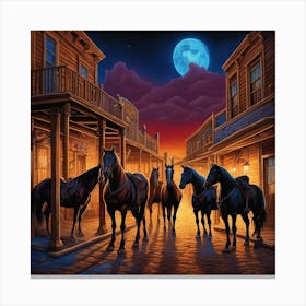 Cowboys At Night Canvas Print