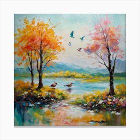 Autumn Trees And Birds Canvas Print