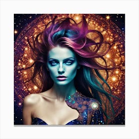 Beautiful Woman With Colorful Hair In Space Canvas Print