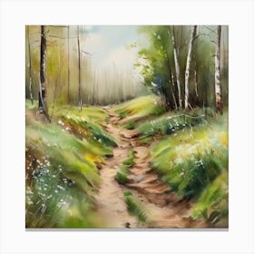 Path In The Woods.A dirt footpath in the forest. Spring season. Wild grasses on both ends of the path. Scattered rocks. Oil colors.26 Canvas Print