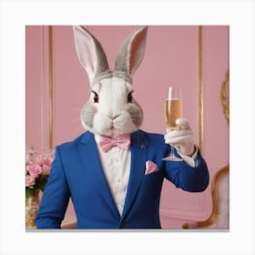 Bunny Holding A Glass Of Champagne Canvas Print