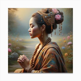 Asian Woman Praying Canvas Print