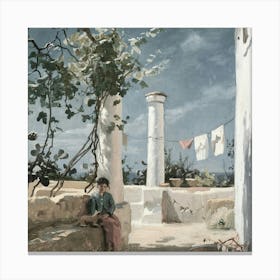 Woman Sitting On A Bench 1 Canvas Print