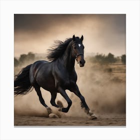 Angry Black Horse Canvas Print