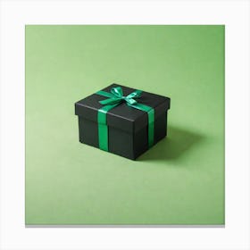 Black Gift Box On Green Background Canvas Print