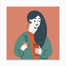 Illustration Of A Woman Drinking Coffee Canvas Print