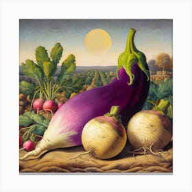 Eggplant And Radishes Canvas Print
