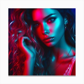 Beautiful Woman In Neon Light Canvas Print