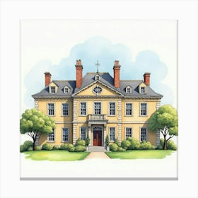 Watercolor Of The Clarence House, Capturing Its Elegant Architecture And Regal Appearance Canvas Print