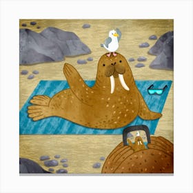 Walrus Taking Pictures Square Canvas Print
