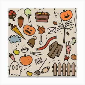 Halloween Doodle Autumn Pumpkin Canvas Print