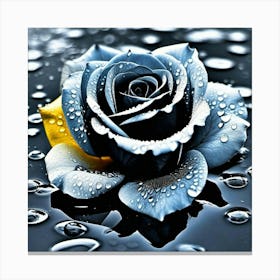 Blue Rose With Water Droplets Canvas Print