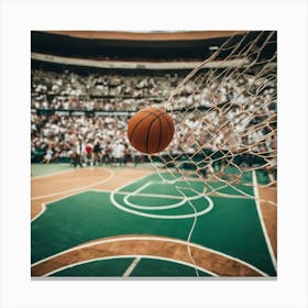 Basketball Ball In Net Canvas Print