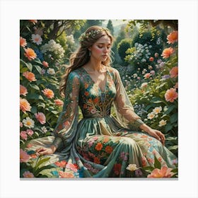 Girl In A Garden Canvas Print