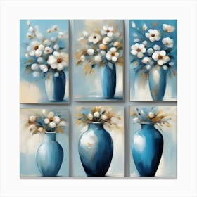 Blue Flowers In Vases Canvas Print