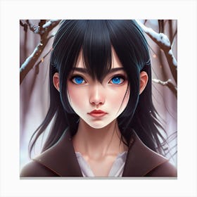 Anime Girl With Blue Eyes And Long Black Hair Canvas Print