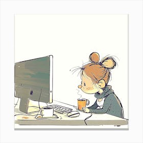 Little Girl Working On Computer Canvas Print