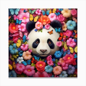 Panda Bear In Flowers 1 Canvas Print