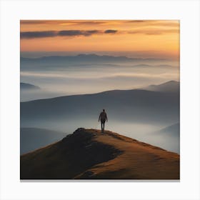 Man Standing On Top Of A Mountain Canvas Print