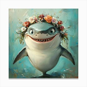 Shark With Flowers On His Head Canvas Print