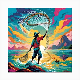 NEON NATIVE FISHERMAN Canvas Print