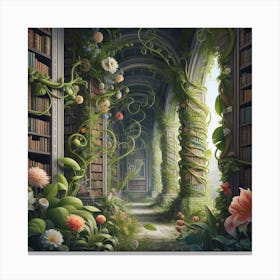 Garden Of Books, Living Library: Botanical Bookshelves Whispering Wisdom Canvas Print