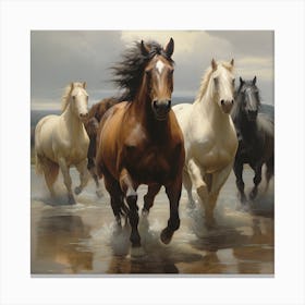 Horses Running In The Water Canvas Print