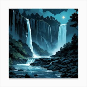 Moonlit Waterfalls Canvas Print