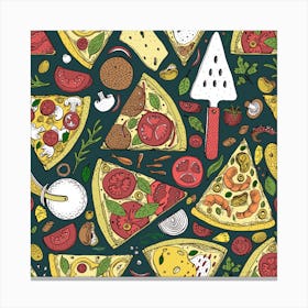 Vector Seamless Pizza Slice Pattern Hand Drawn Pizza Illustration Great Pizzeria Menu Background Canvas Print