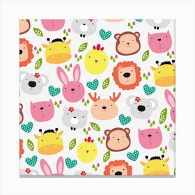 Cute Animals Cartoon Seamless Background Canvas Print