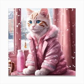 Cat In Pink Coat wall art Canvas Print